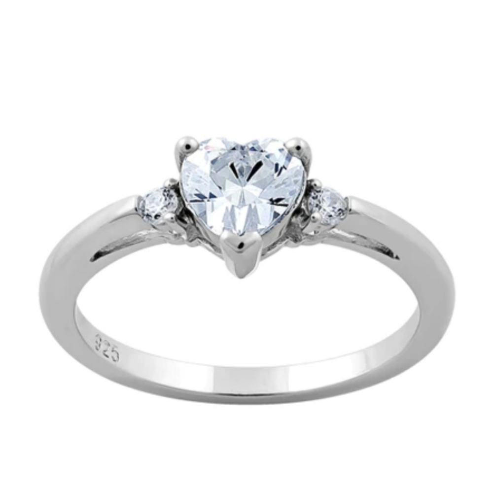 Sterling Diamond Heart Engagement Ring